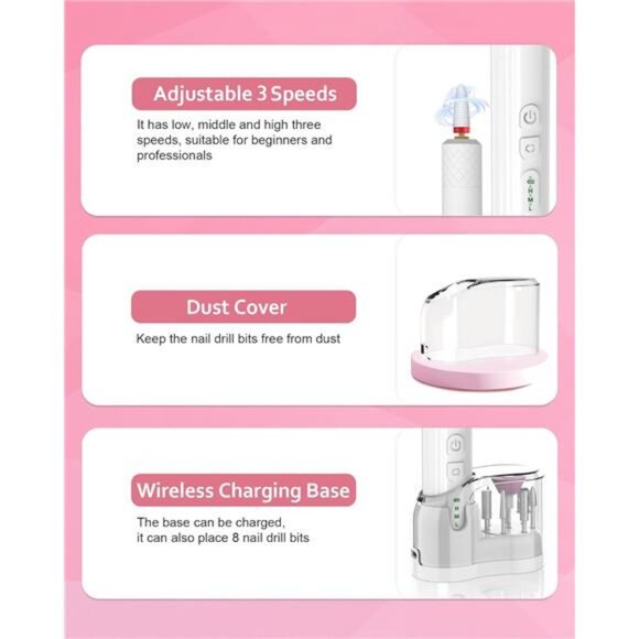 Nail Drill,Cordless Electric Files for Gel Nails E-File Manicure Kit Women - Picture 3 of 7